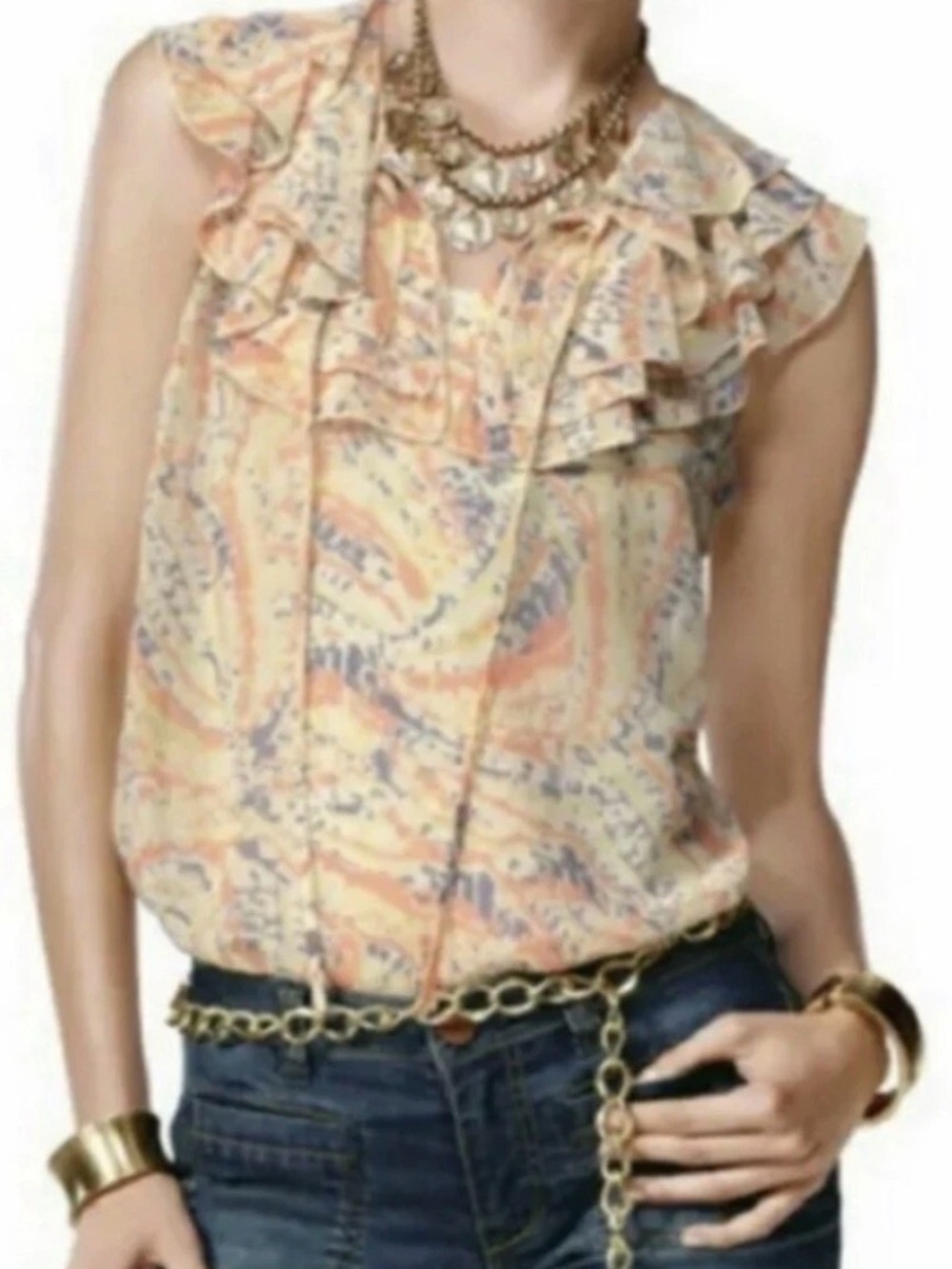 Cabi flashback sheer flowy feminine ruffle tie detail summery tunic tank #837 SM